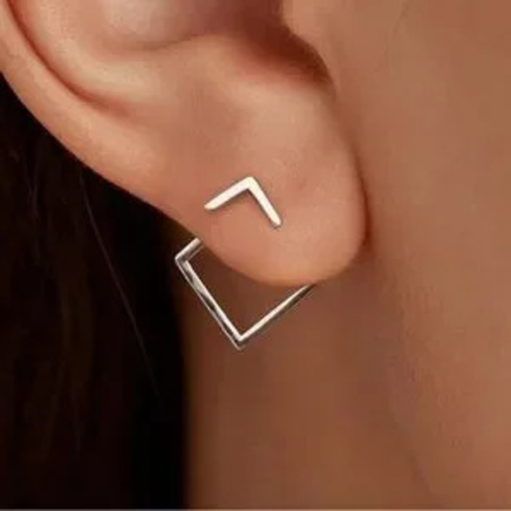 925 Sterling Silver Geometric Stud Earrings C Minimalist Modern Jewelry
